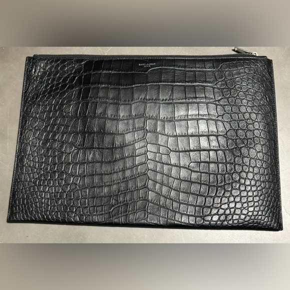 YSL crocodile document holder sized zip clutch - Picture 1 of 6